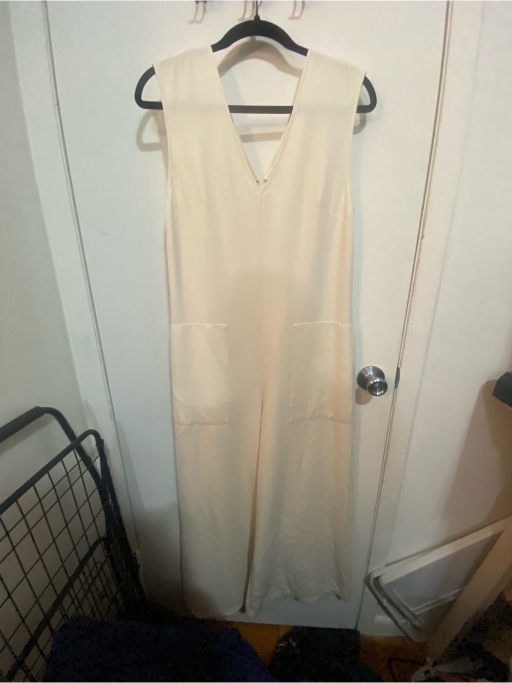 Cream V-Neck Wide-Leg Jumpsuit